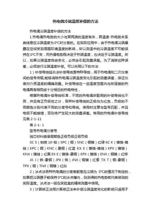 热电偶冷端温度补偿的方法