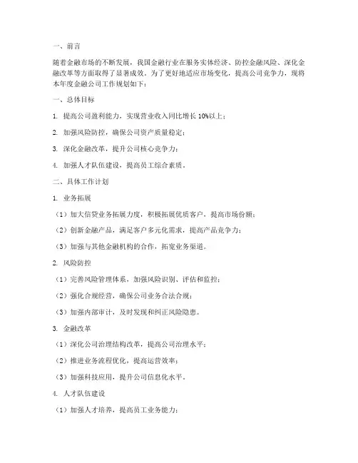 年度金融公司工作规划