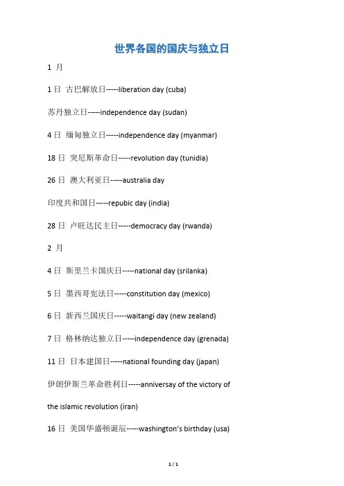 【十一国庆节】世界各国的国庆与独立日