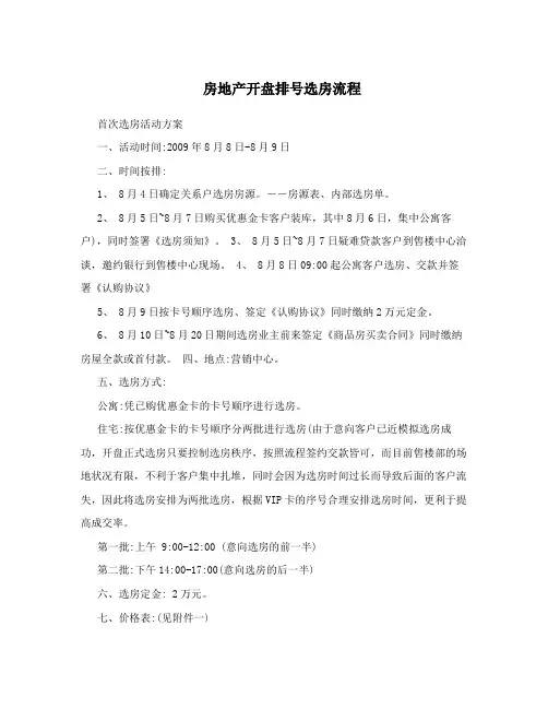 房地产开盘排号选房流程