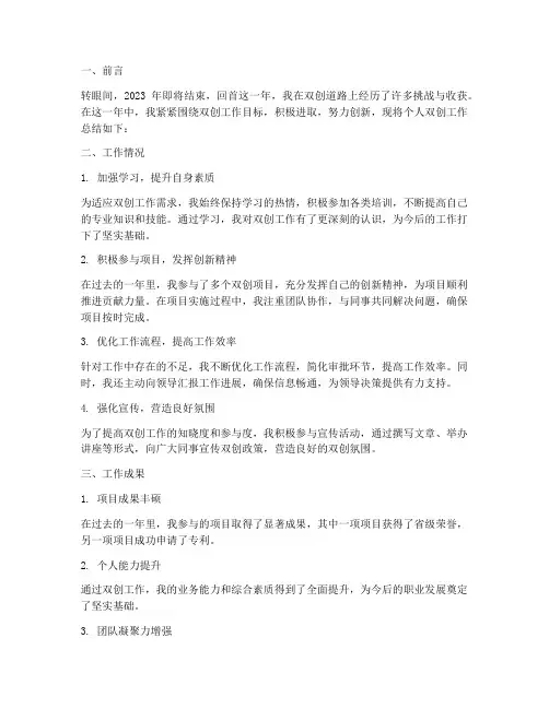 个人双创年终工作总结