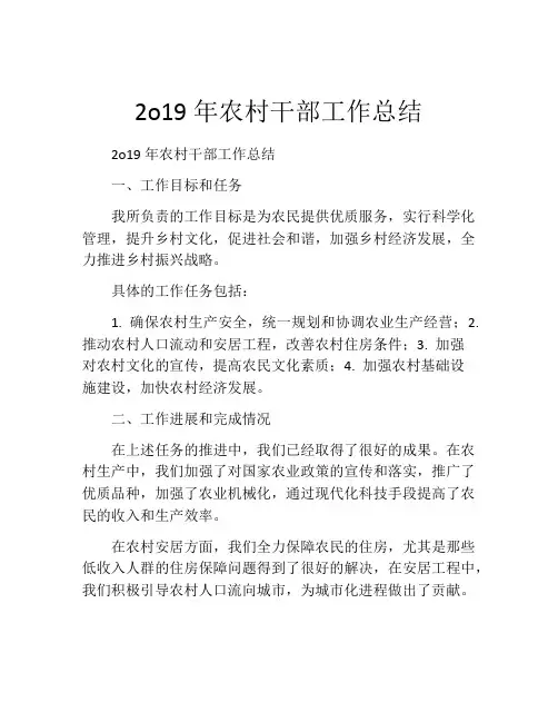 2o19年农村干部工作总结