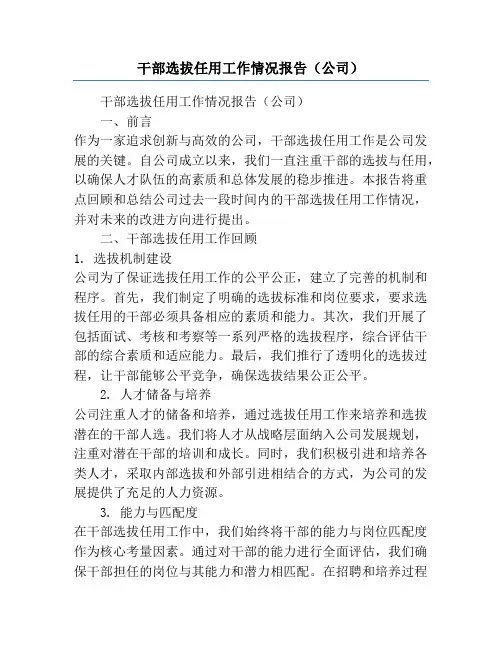 干部选拔任用工作情况报告(公司)