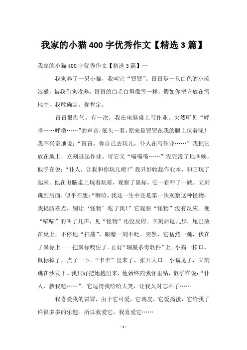我家的小猫400字优秀作文【精选3篇】