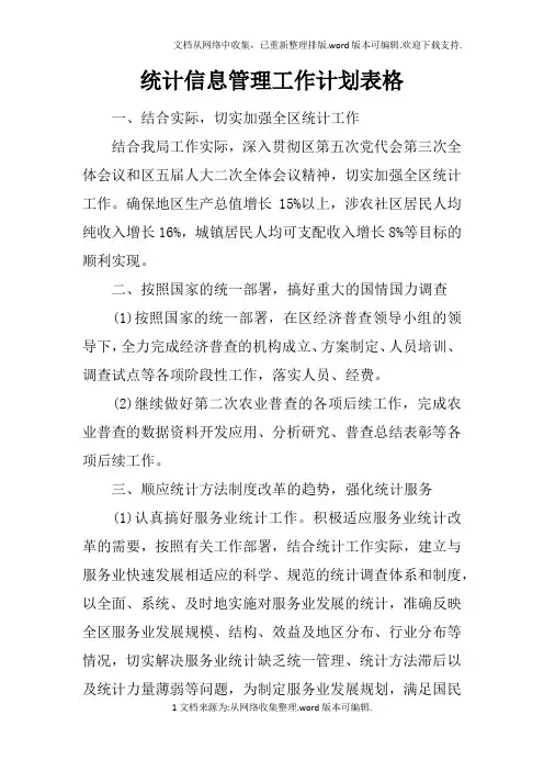 统计信息管理工作计划表格