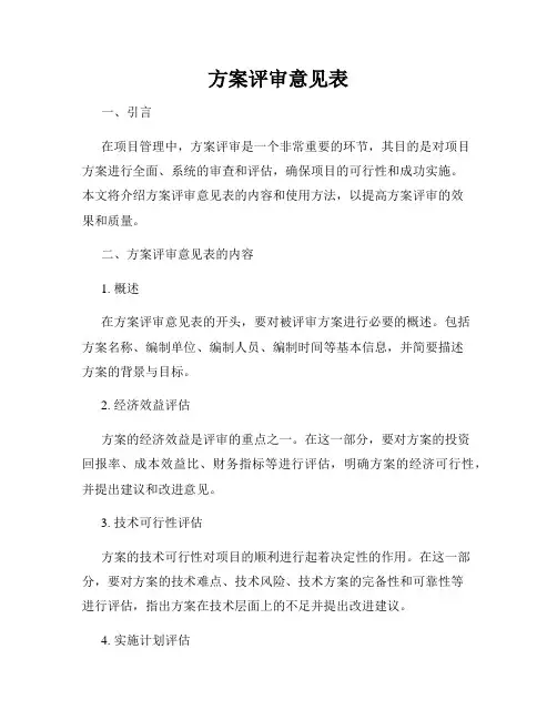 方案评审意见表
