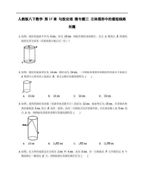 人教版八下数学 第17章 勾股定理 微专题三 立体图形中的最短线路问题