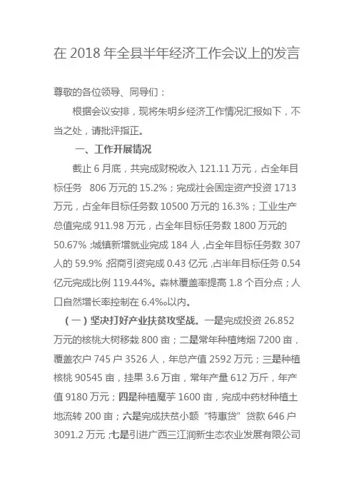 在201x年全县半年经济工作会议上的发言