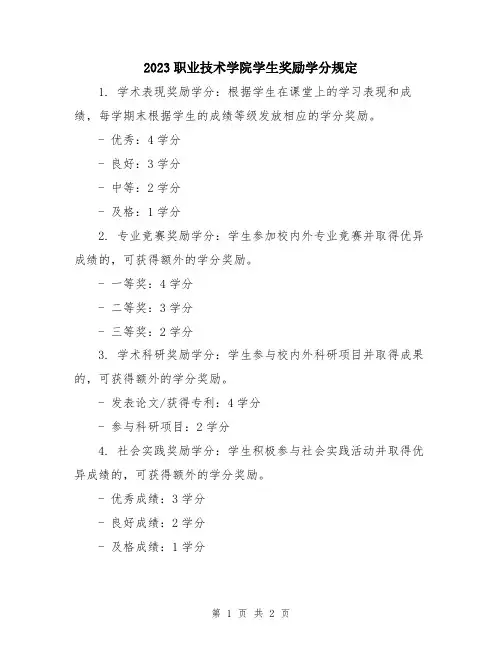 2023职业技术学院学生奖励学分规定
