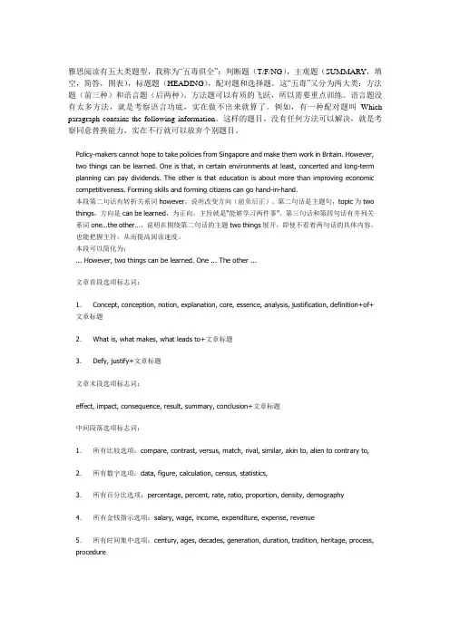 雅思阅读有五大类题型