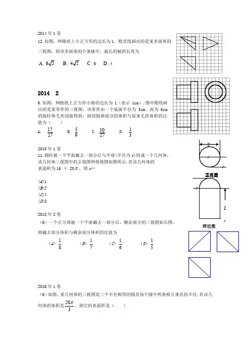 2015-2019全国卷高考数学分类汇编——三视图