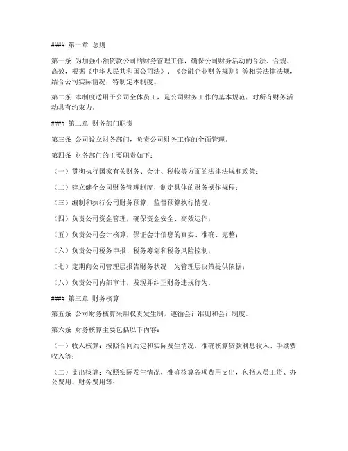 小额贷款公司财务管理制度