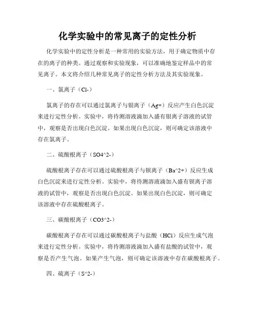 化学实验中的常见离子的定性分析