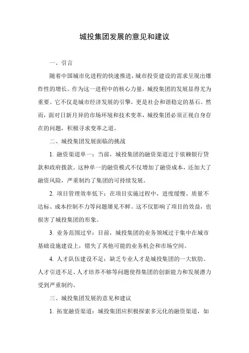 城投集团发展的意见和建议