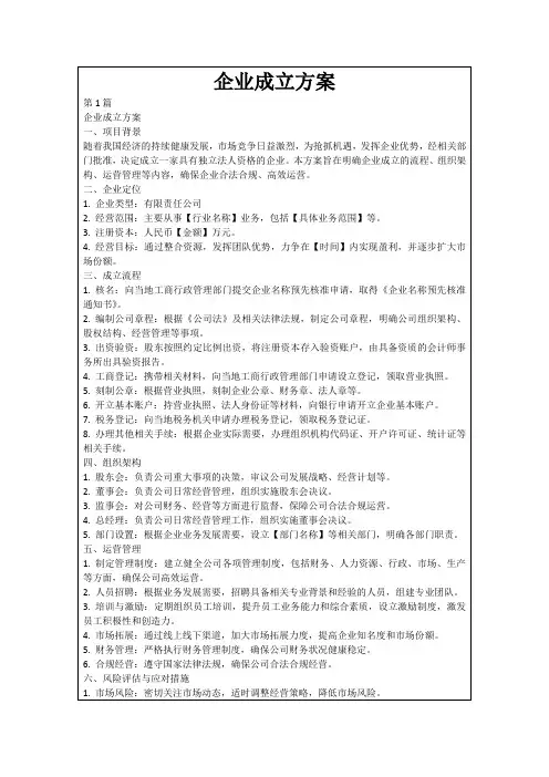 企业成立方案