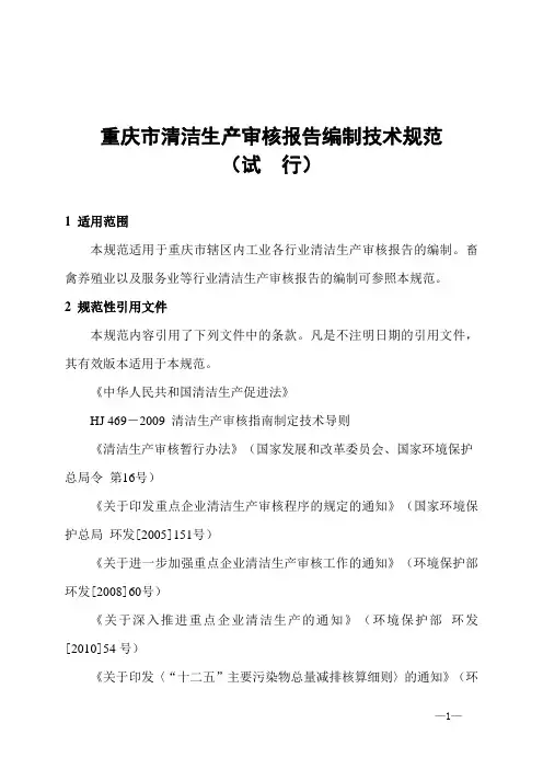 清洁生产审核报告技术规范