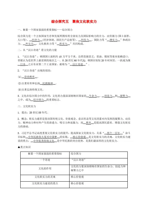 九年级历史与社会下册第五单元二战后的世界变化综合探究五聚焦文化软实力练习(含解析)新人教版