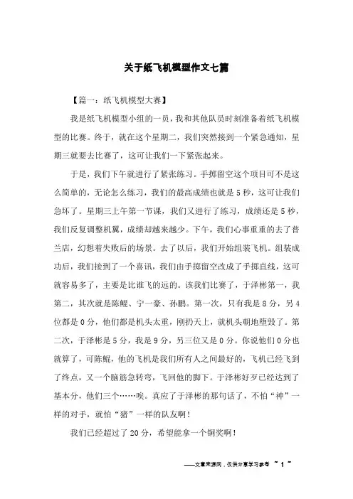关于纸飞机模型作文七篇