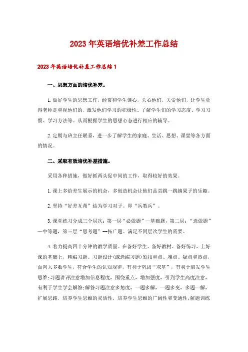 2023年英语培优补差工作总结