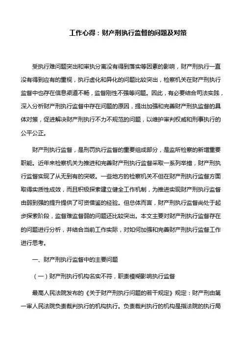 工作心得：财产刑执行监督的问题及对策