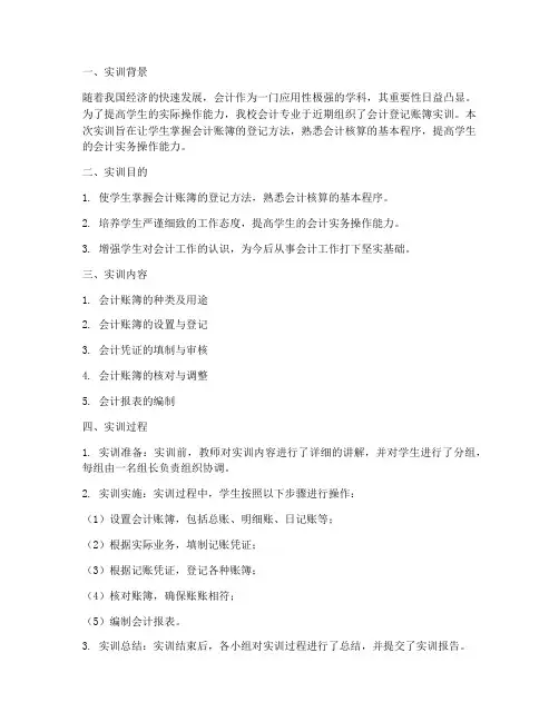 会计登记账簿实训总结报告