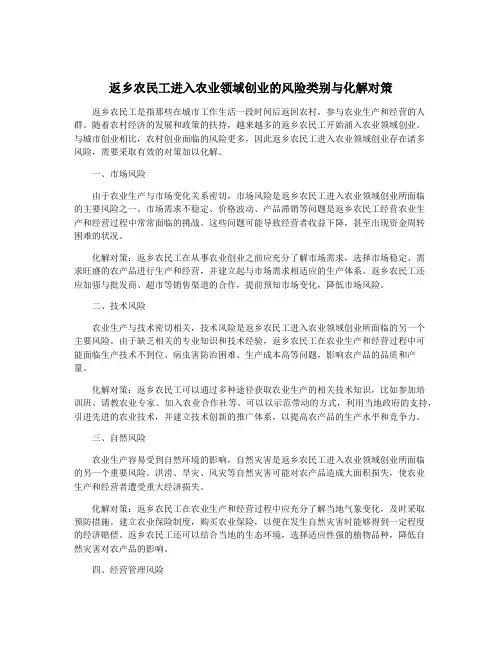 返乡农民工进入农业领域创业的风险类别与化解对策