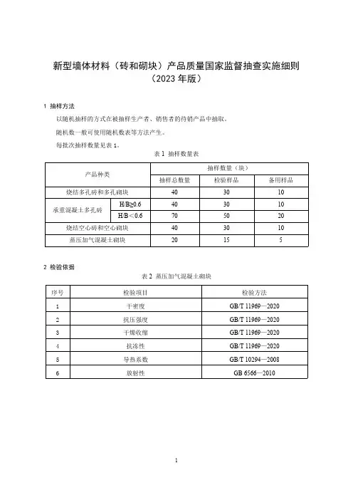 43 《新型墙体材料(砖和砌块)产品质量国家监督抽查实施细则(2023年版)》