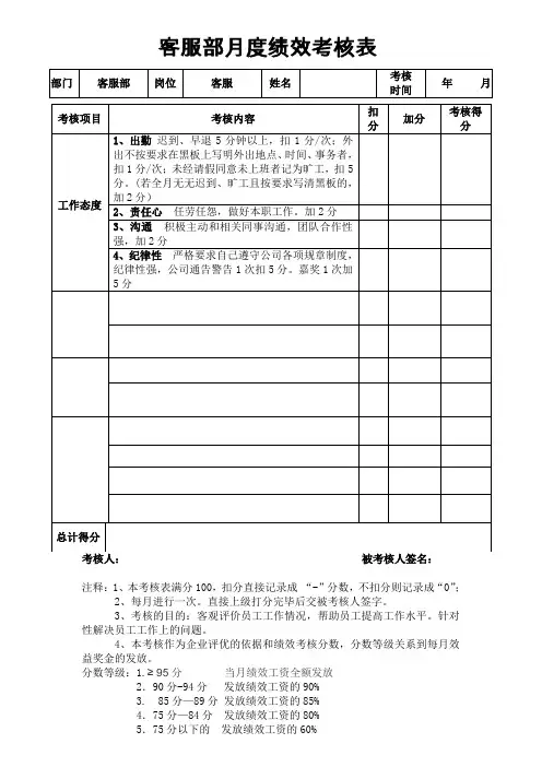 客服跟单绩效考核表