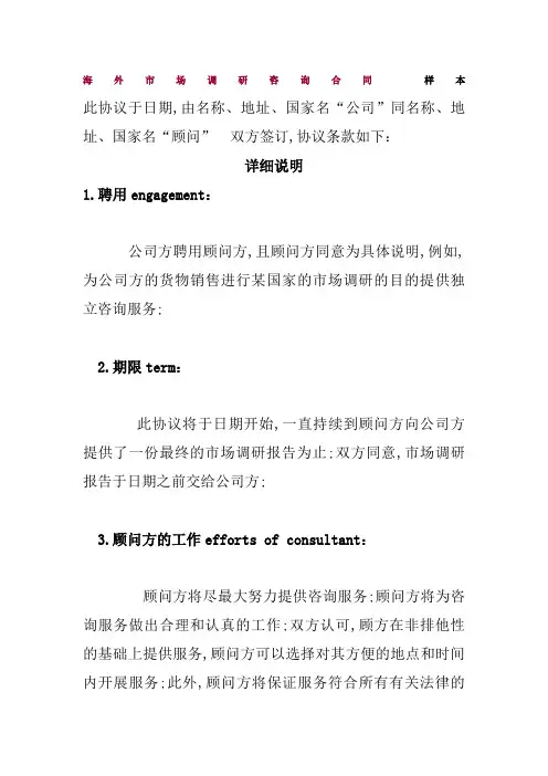 海外市场调研咨询合同样本格式