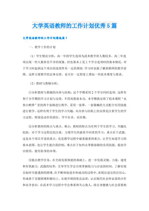 大学英语教师的工作计划优秀5篇