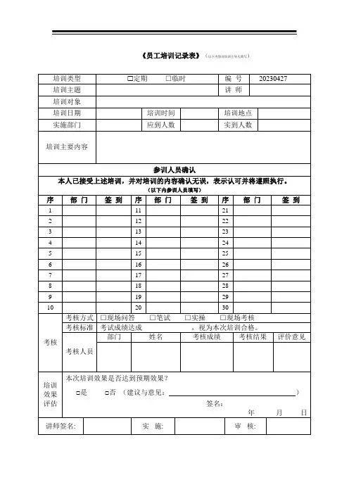 员工培训记录表