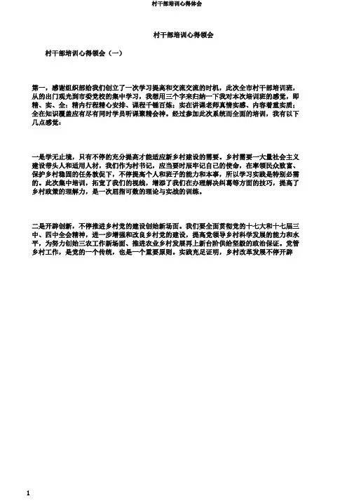 村干部培训心得体会