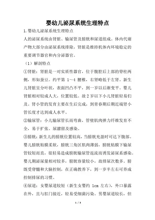 婴幼儿泌尿系统生理特点