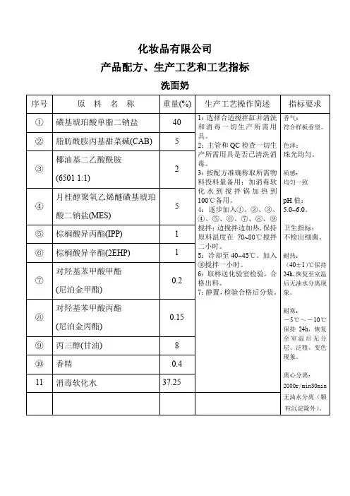 化妆品生产公司洗面奶生产工艺