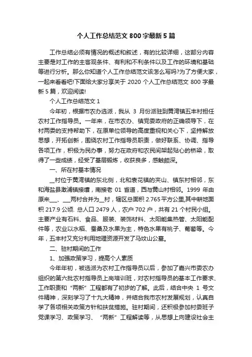 个人工作总结范文800字最新5篇