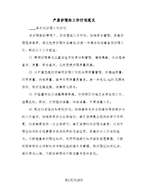 产房护理的工作计划范文（五篇）