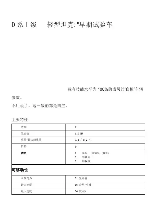 D系ⅠⅡⅢⅣⅤ级轻型坦克