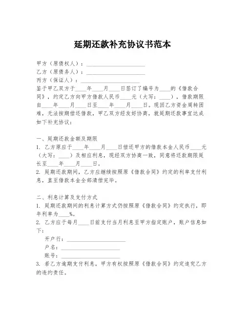 延期还款补充协议书范本