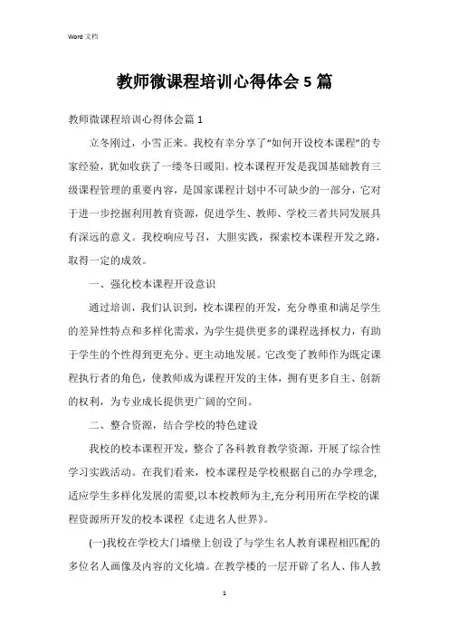 教师微课程培训心得体会5篇