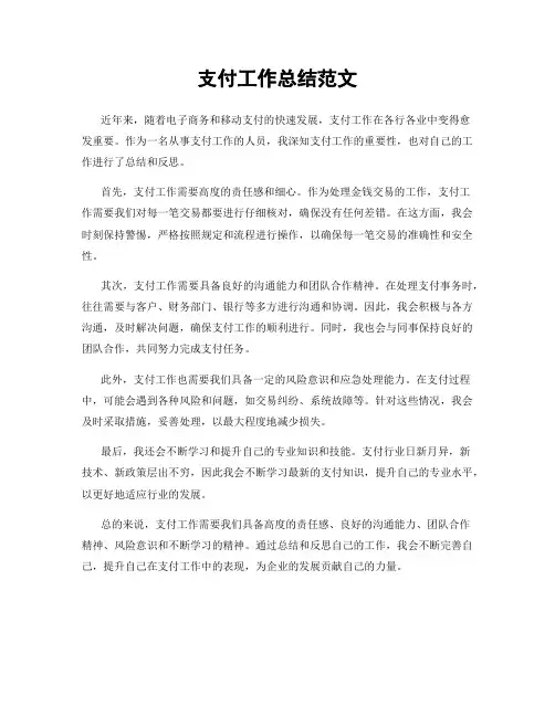 支付工作总结范文