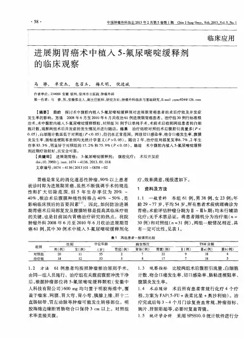 进展期胃癌术中植入5-氟尿嘧啶缓释剂的临床观察