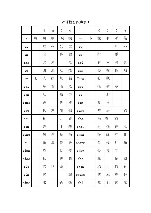 汉语拼音四声大全