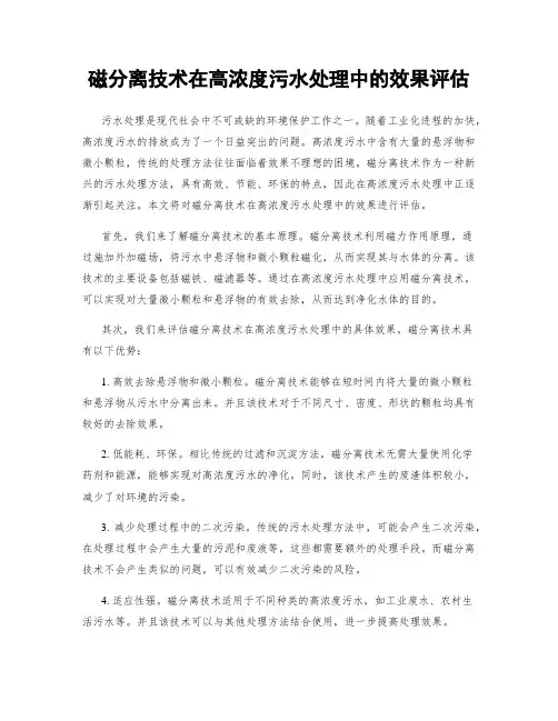 磁分离技术在高浓度污水处理中的效果评估