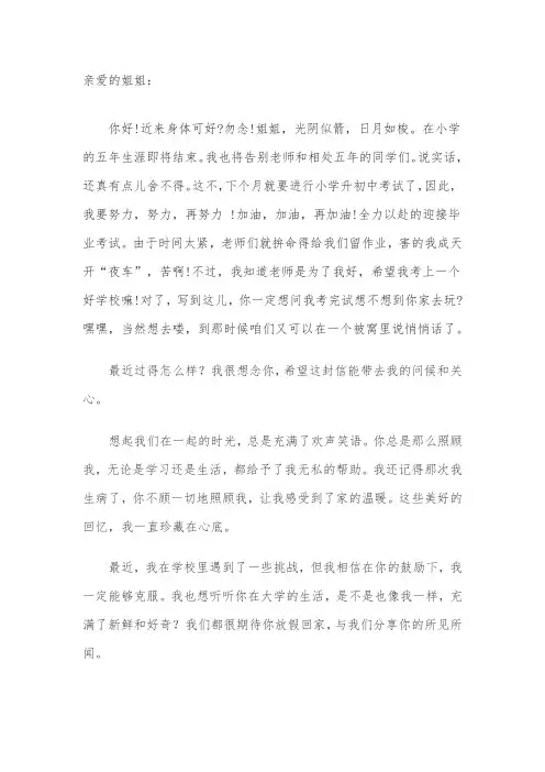 给写姐姐一封信450字