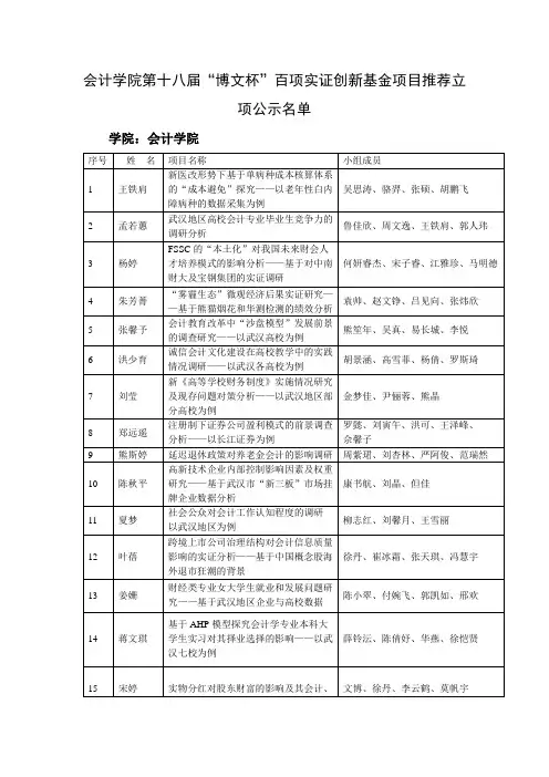中南财经政法大学第 届“博文杯”大学生百项