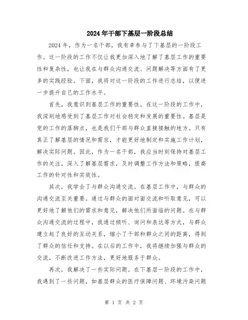 2024年干部下基层一阶段总结