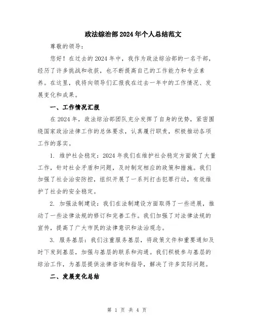 政法综治部2024年个人总结范文