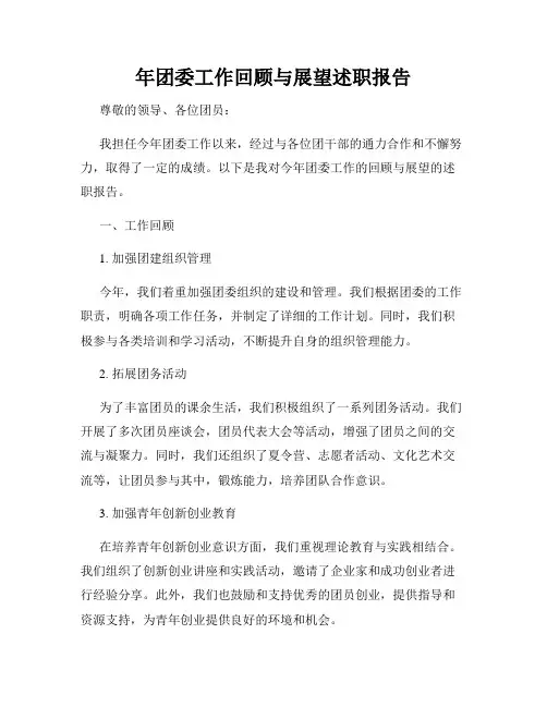 年团委工作回顾与展望述职报告