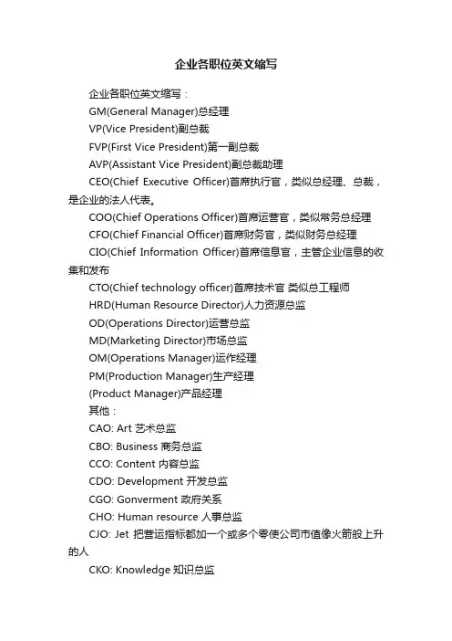 企业各职位英文缩写