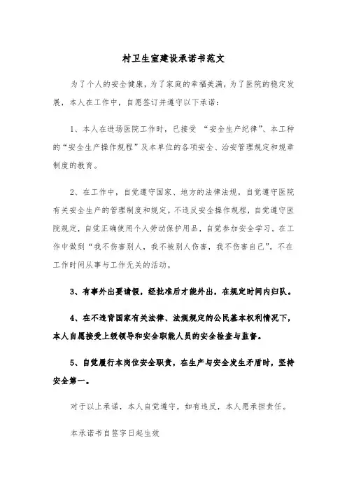 村卫生室建设承诺书范文(2篇)